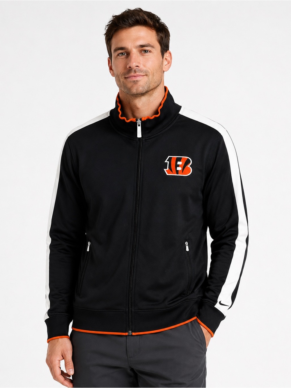 Nike Cincinnati Bengals NFL On Field Jacket Men’s XL Full Zip Black Orange